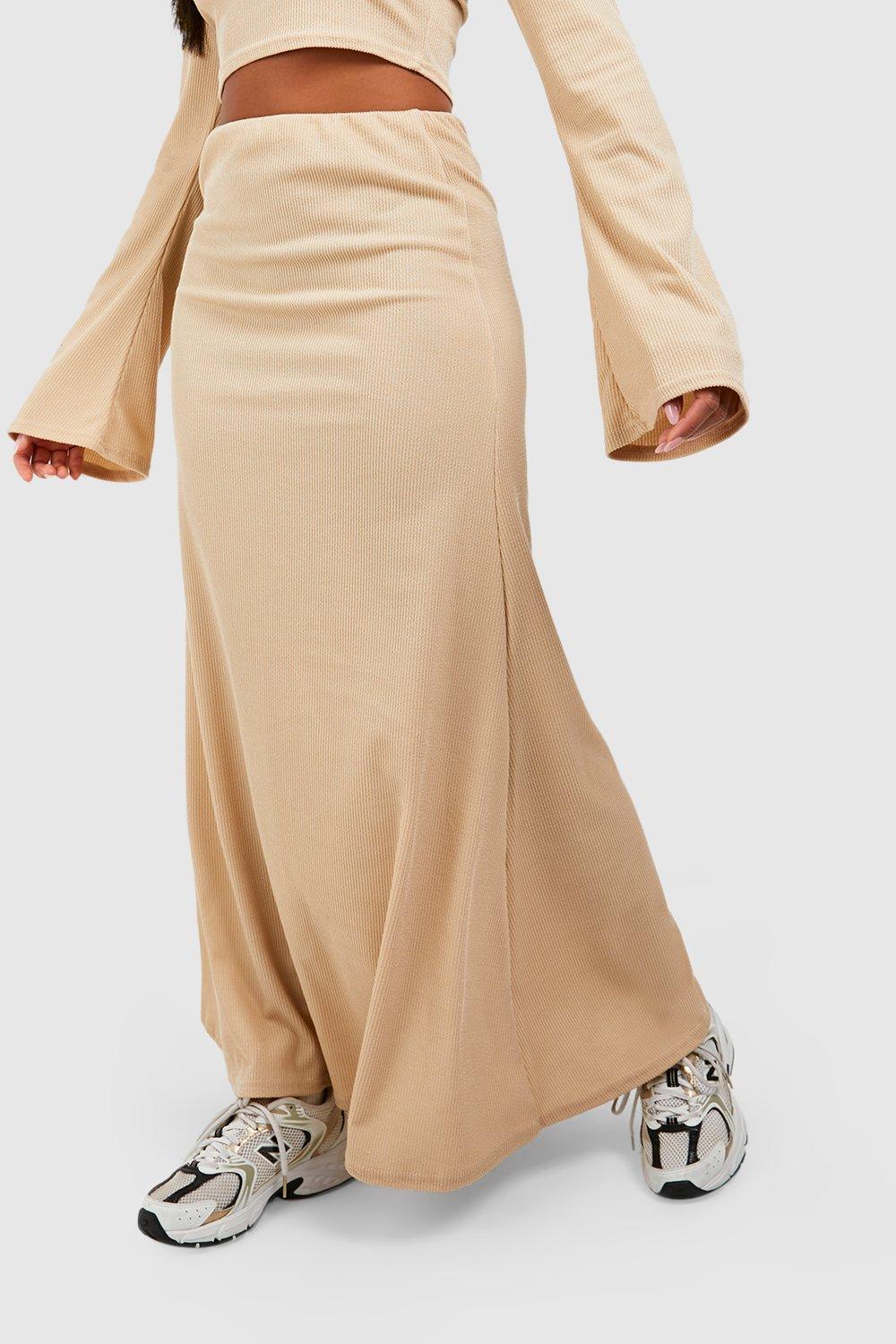 Ribbed Flared Hem Maxi Skirt | boohoo